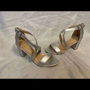 Silver chunky heel sandals